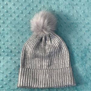 INC International Concepts Silver Knit Pom-Pom Beanie